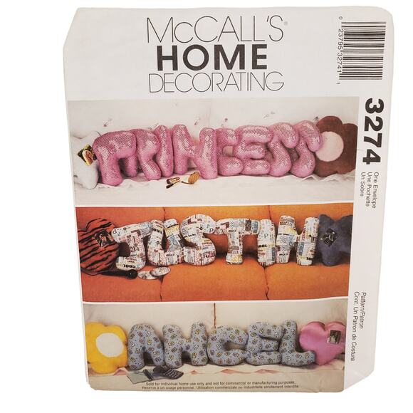 McCall's Home Decorating 3274 Vintage Sewing Pattern UNCUT 2001 Name Pillow - Picture 10 of 10